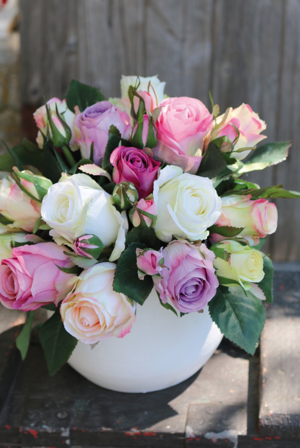 2614 755 a3 Искусственный букет из шиповников, 24 цветка, 28 см, бежево-роза H-andreas  - Вид №6