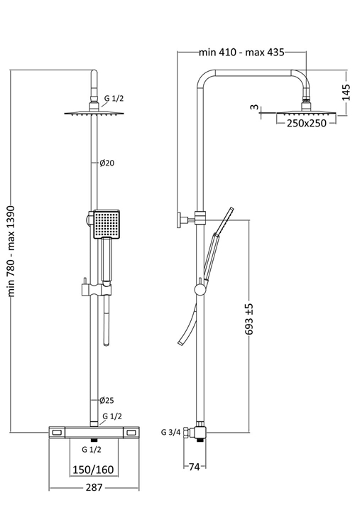 1381827 Крыша Душ Mix Slim Square 160Cc Черный С 250X ... Hafa  Черный  - Вид №1