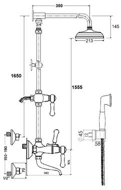rvb Настенная душевая стойка из латуни с душевой лейкой 1935 limoges 1935.--.75 - Вид №1