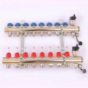 Коллекторная группа TOPWAY с термостатическими вентилями и расходомерами с резьбой под евроконус EMMETI 1"x3/4"ЕК 8 выходов