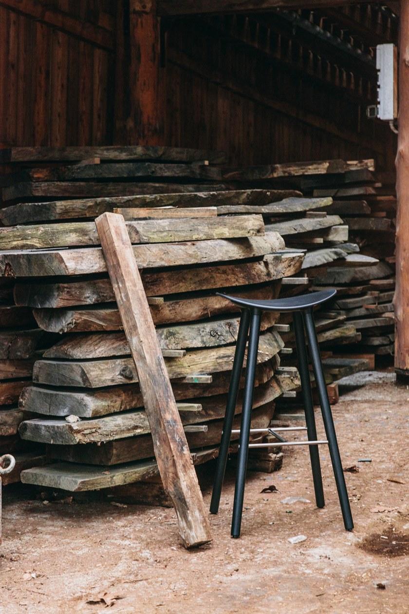 ENEA Высокий табурет с подставкой для ног из дуба и полипропилена Coma wood sun-id-1438429 - Вид №6