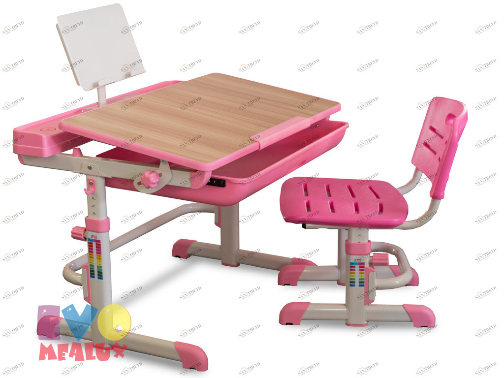 Растущая парта и стул EVO-04 PN/MG клен, розовая MEALUX EVO  261476 Бежевый;розовый Santreyd 