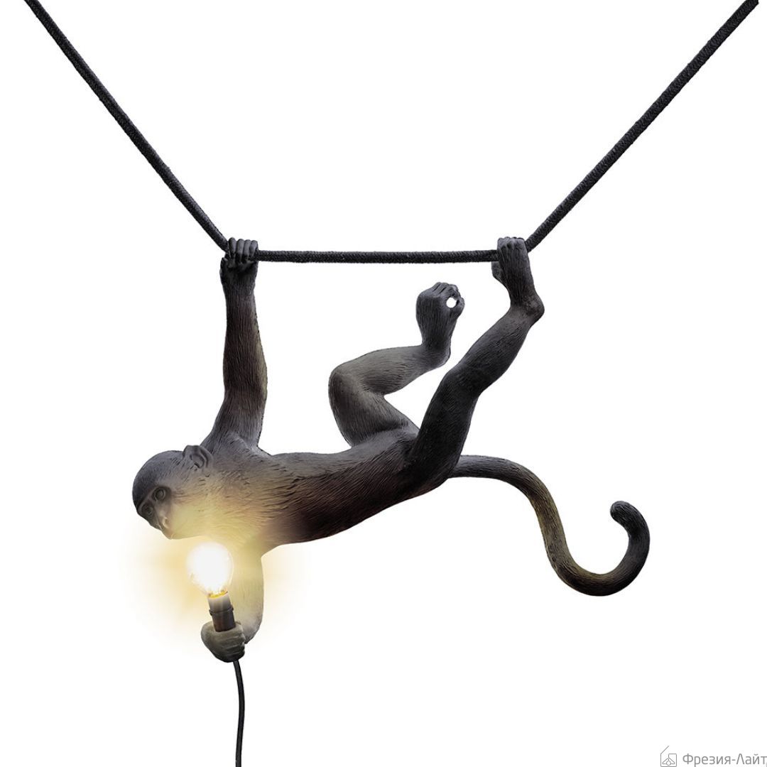 Seletti 14916 MONKEY SWING светильник подвесной обезьяна на канате черная 117604