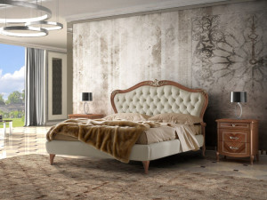 Деревянная кровать размера "king-size" с капитонным изголовьем