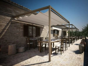 Giulio Barbieri Пристенная пергола из алюминия и пвх со сдвижной крышкой