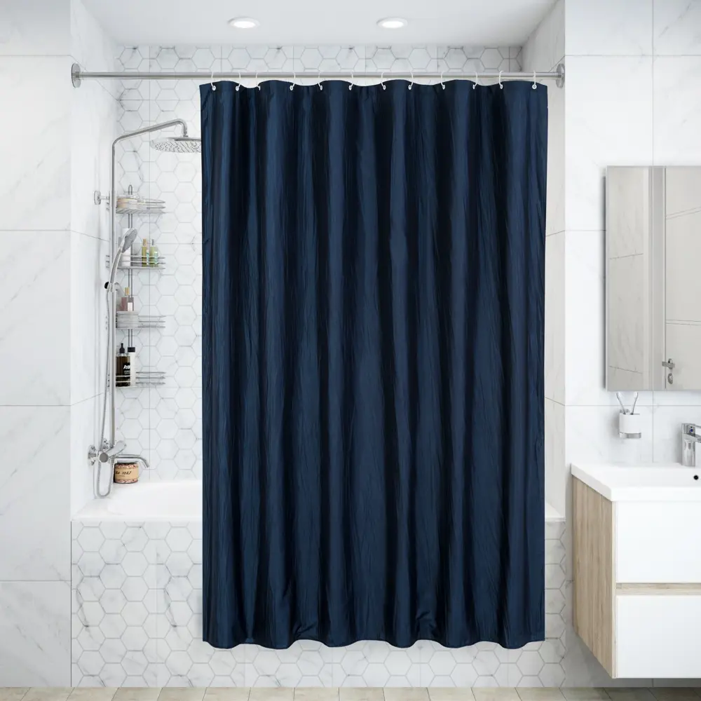 Штора для ванной Bath Plus Органза 180x200 см полиэстер цвет темно-синий Шторы Двойные STLM-2079511