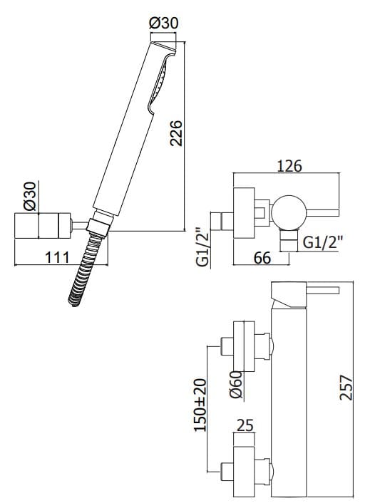 Открытый смеситель для душа с ручным душем RUBINETTERIA PAFFONI Light ARCH-00119645 - Вид №2