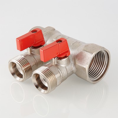 VTc.580.NE.0603 Коллектор с отсекающими кранами, под «евроконус» Valtec 1" x 3 вых., «евроконус»  - Вид №1