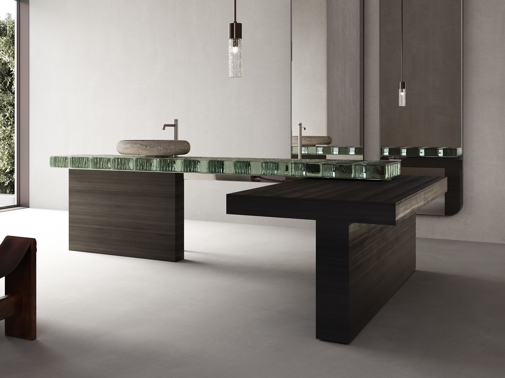 Угловой умывальник из орехового дерева и стекла Falper OPUS ARCH-00066272