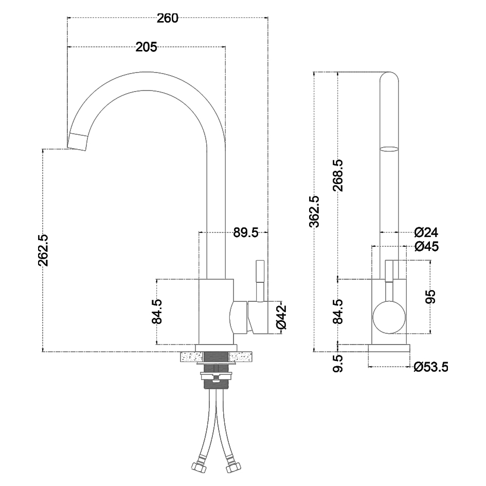Смеситель д/кухни MELANA-610103 Tondo нерж.сталь, однорычажный, сатин, литой излив - Вид №2