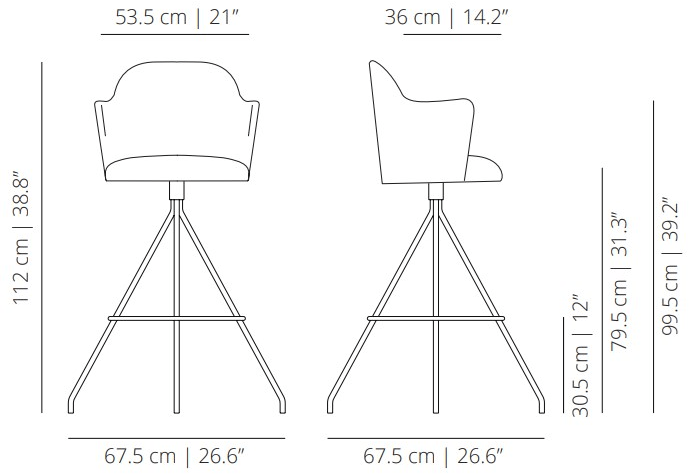 Viccarbe Табурет на козлах из ткани с подлокотниками Aleta sun-id-1501050 - Вид №3