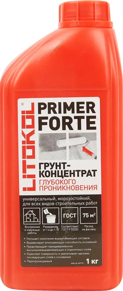 Грунт-концентрат Litokol Primer Forte для укрепления минеральных поверхностей 1 кг 84265658