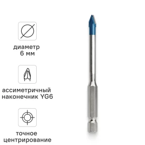 Сверло копьевидное по керамограниту Rage Furious HEX 6 мм
