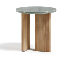 Высокий круглый садовый столик с тиковым основанием и столешницей из лавового камня