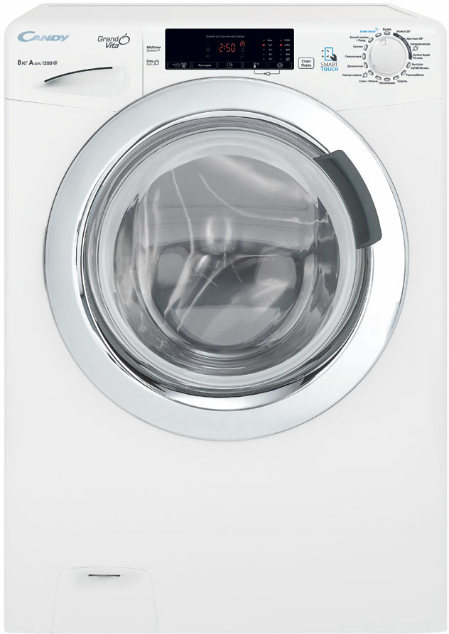 GVS44 128TWC3-07 Стиральная машина / узкая стиральная машина, 85x60x44, grando vita smart touch, 16 программ, загрузка фронтальная, 8кг, до 1200 об/мин при отжиме, цифровой дисплей, функция пара, белая Candy Santreyd 