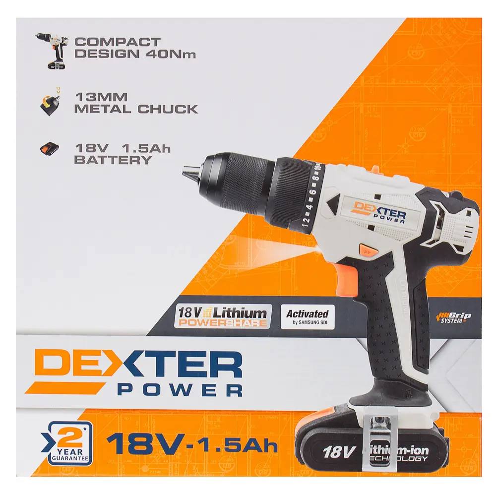 Шуруповерт аккумуляторный Dexter Power, 18 В Li-ion 1.5 Ач STLM-2174963 - Вид №4