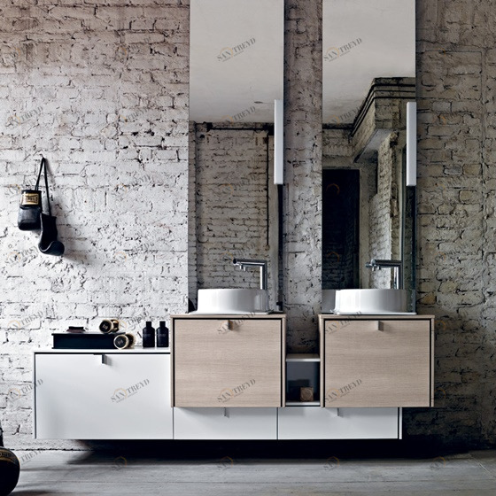 Комбинация ванной комнаты PV20 в отделке Cup Ceramica / 141 Bianco / 95 Canaletto sbiancato MILLDUE PIVOT PIVOT20