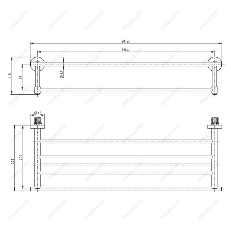 Полка для полотенец MELANA сатин хром MLN-861003 861 серия - Вид №1