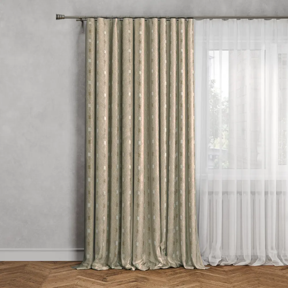 Штора «Макраме» ПАВЛОВО-ПОСАДСКИЙ ШЕЛК — оливковый бархат 160x260 см 89231535 STLM-1338313