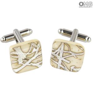 3991 ORIGINALMURANOGLASS Запонки белые - муранское стекло OMG 1 см