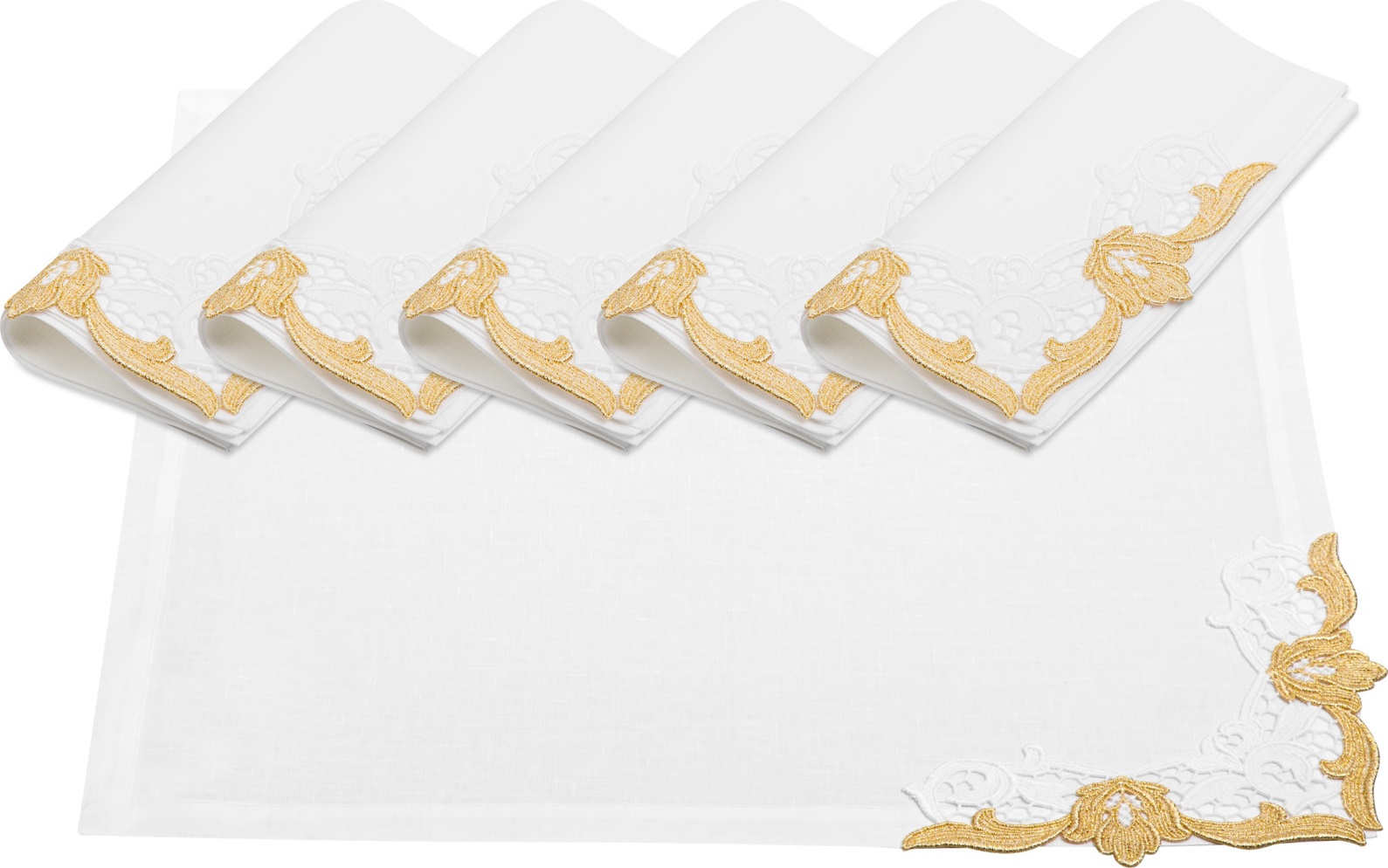 10656877 Weissfee Набор салфеток Weissfee "Сансуси Люкс" 45х45см, 6шт (белый с золотистым кружевом) Ткань 
