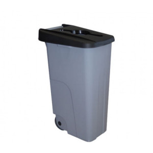 232573 DENOX Бак для раздельного сбора мусора серый на колесах с черной крышкой с ручкой Denox-Reciclo- 85L-110L - black. 110 л. Серый, крышка черная
