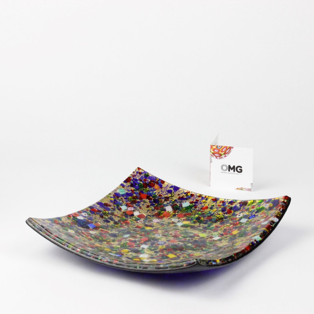 342 ORIGINALMURANOGLASS Квадратное блюдце - Карнавал Муррин - муранское стекло OMG 10 см  - Вид №1
