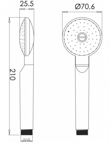 920700 001 03  Лейка для душа Colibri, 1 струя, диффузор Д. 70 мм, белый АБС-пластик, 36 шт. Valentin Белый  - Вид №2