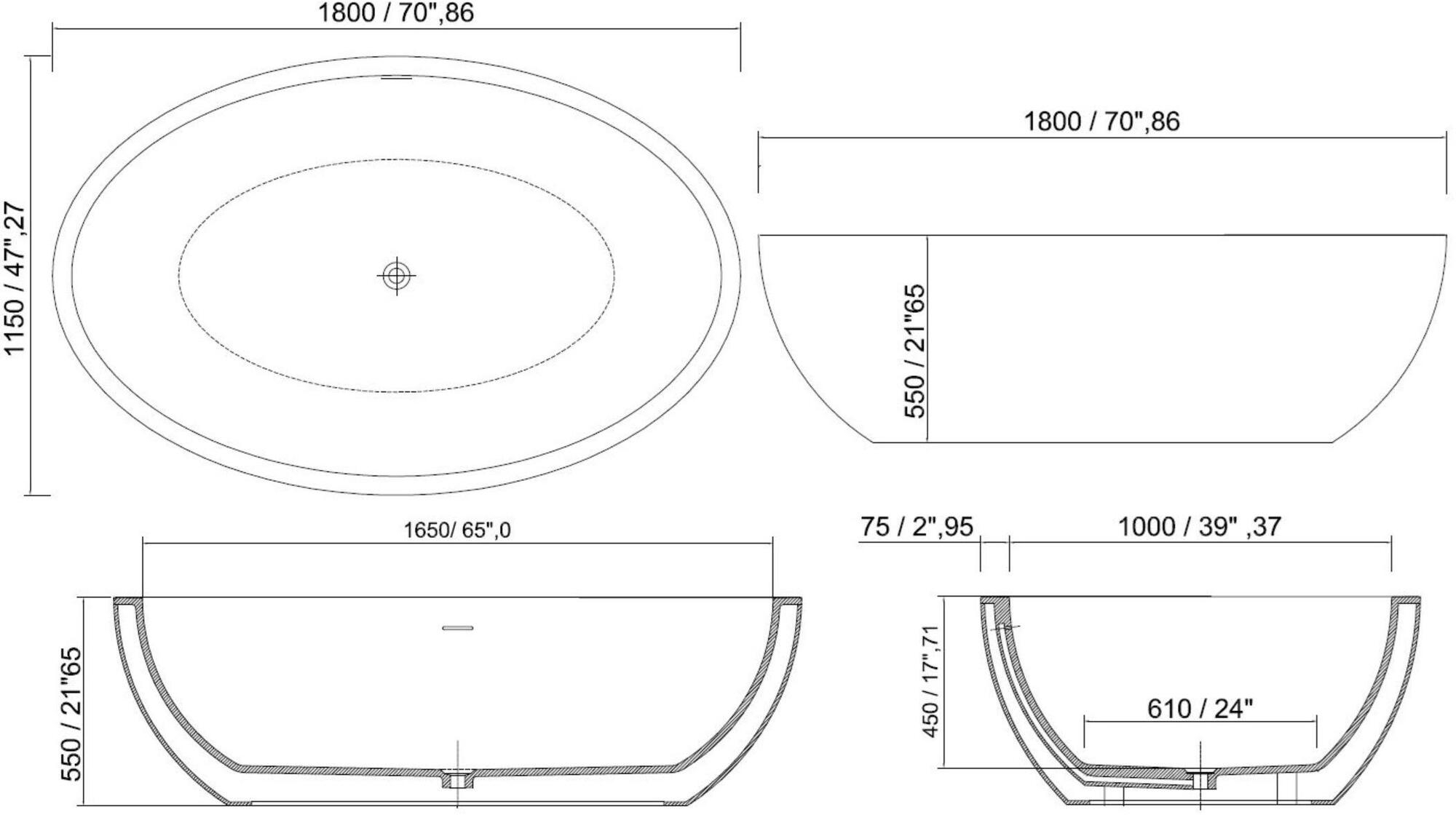 MOMA Design Отдельностоящая овальная ванна с твердой поверхностью  Emr  - Вид №2