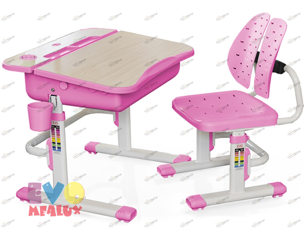 Растущая парта и стул EVO-03 PN клен, розовая MEALUX EVO  261448 Бежевый;розовый Santreyd 