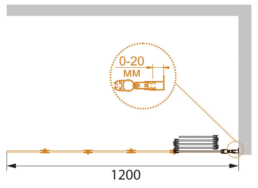 PRATICO-V-5-120/140-P-Cr-R Душевое ограждения на борт вынны Cezares Китай - Вид №3