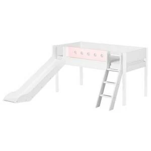 Кровать Flexa White с горкой и наклонной лестницей, 190 см, белая с розовым