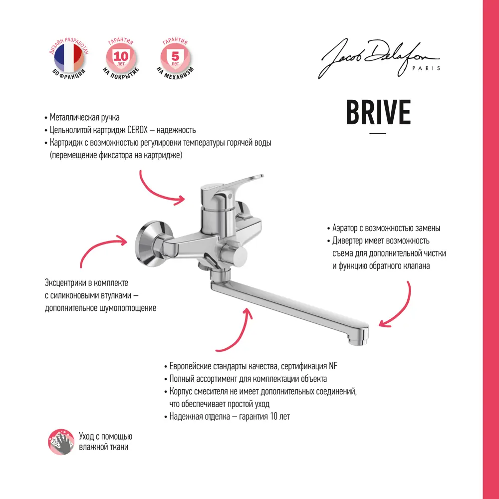 Смеситель для ванны Jacob Delafon Brive однорычажный цвет хром 82403336 STLM-2181954 - Вид №5