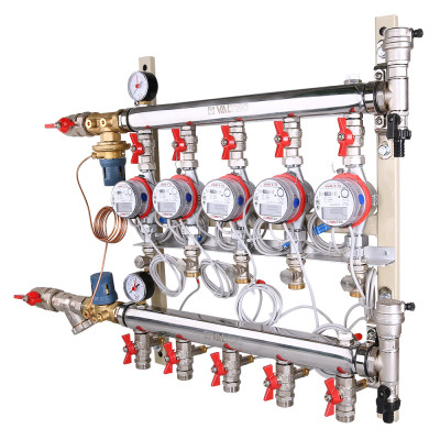 VT.GPA.06S04.L3 Узел этажный для поквартирного учета тепловой энергии с автоматическим регулятором перепада давлений Valtec 1", 3 вых., ввод слева 