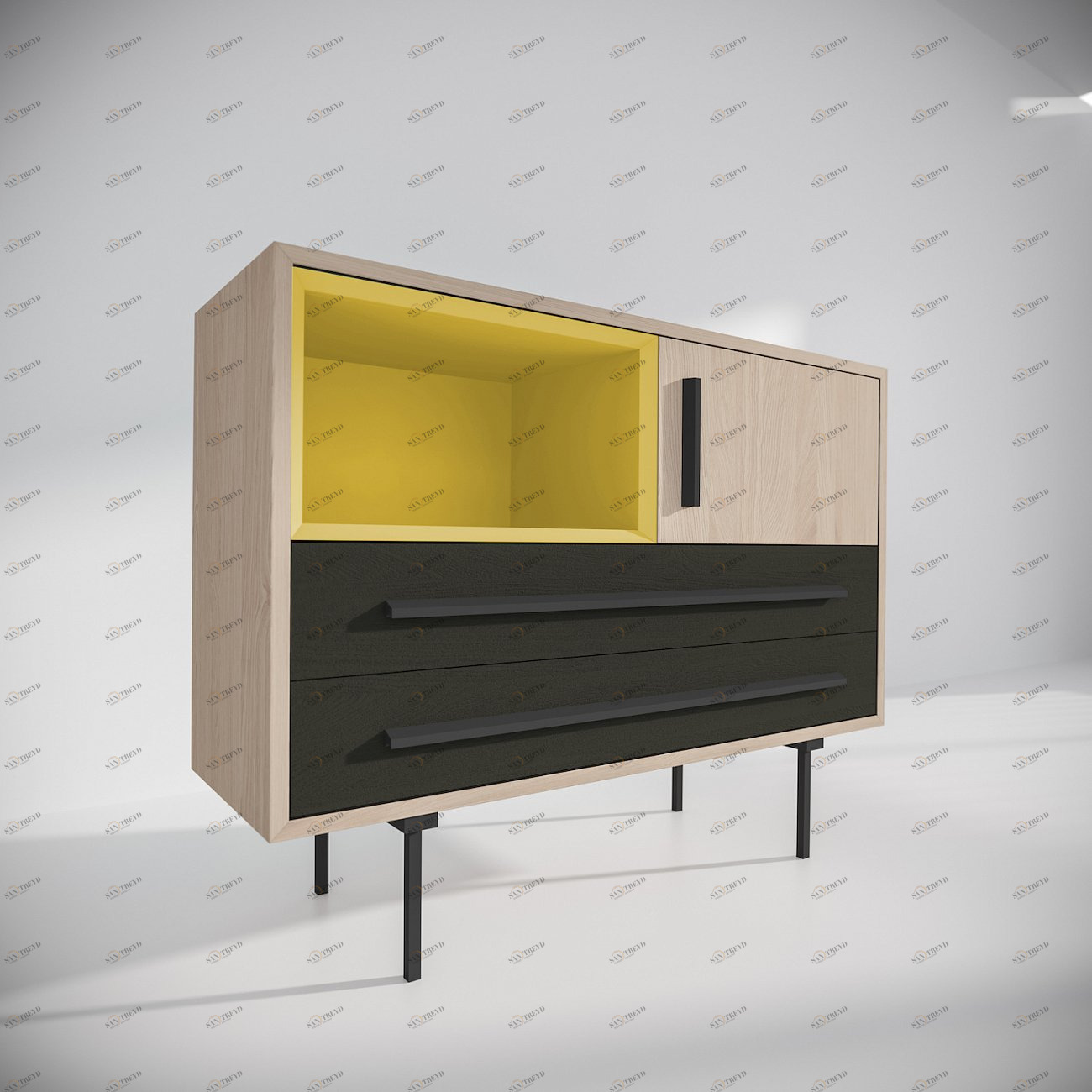 Тумба под телевизор с двумя ящиками 80х100 см коричневая с желтым Модуль-E BRAGIN DESIGN TUBE 00-3862389 Бежевый;желтый