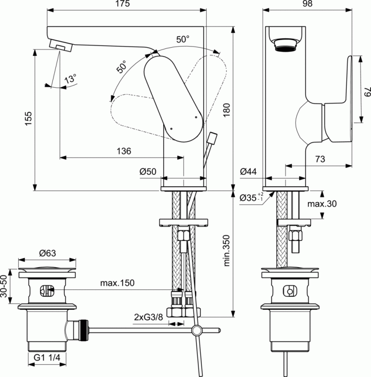BC703AA Смеситель для раковины CERAFINE MODEL O Ideal Standard CERAFINE O - Вид №1