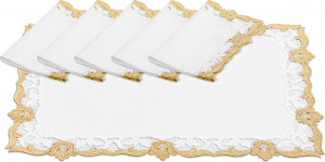 10656882 Weissfee Набор салфеток Weissfee "Сансуси Люкс" 35х50см, 6шт (белый с золотистым кружевом) Ткань