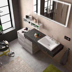 26314 SALGAR Столешница COMPAKT 51 от 1601 до 1800 мм с 1 половинной раковиной СЕРЫЙ КАМЕНЬ