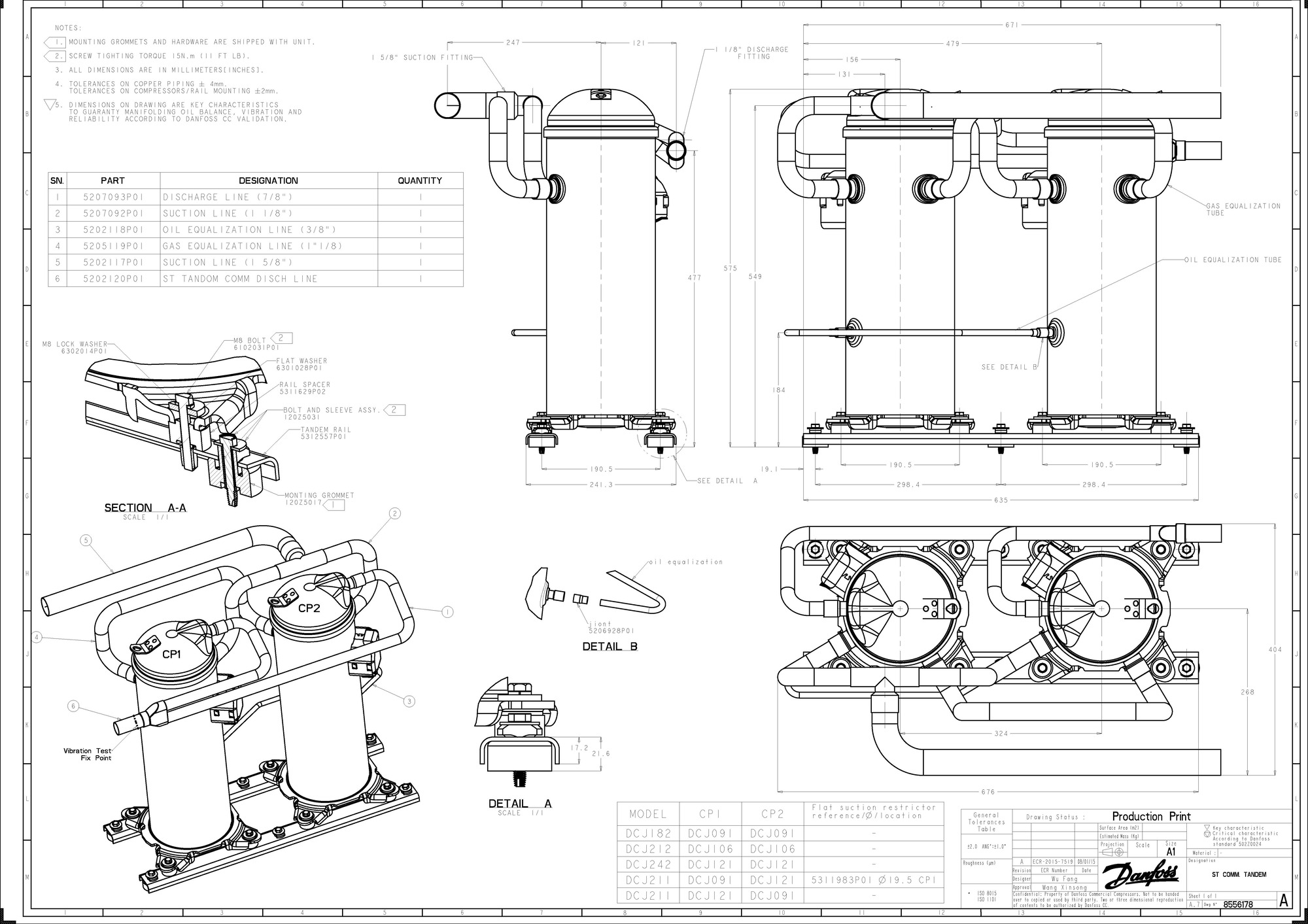 Danfoss DCJ — Герметичные спиральные компрессоры, R401A DCJ121T4LC6 Компрессор спиральный 121L5016  - Вид №13