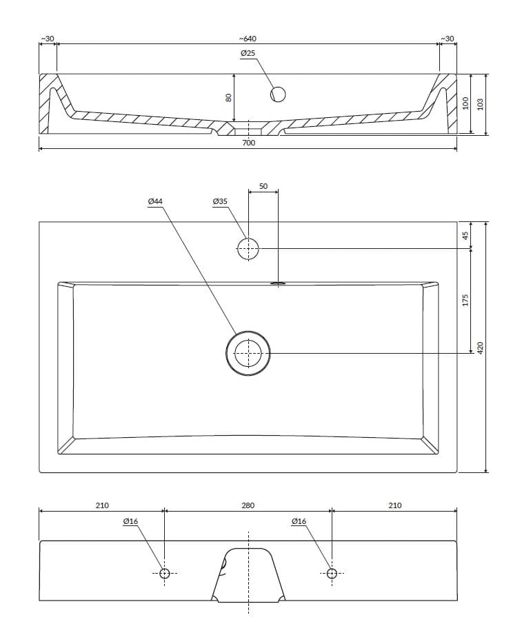 Подвесная раковина / столешница из композитного материала с переливом OMNIRES Thasos M+ ARCH-00033971 - Вид №4