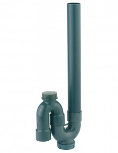 802200 093 00  Сифон для стиральной машины, с вертикальным выпуском Д. поворотный 40 мм, 2 сливные пробки, серый ПВХ Valentin Серый