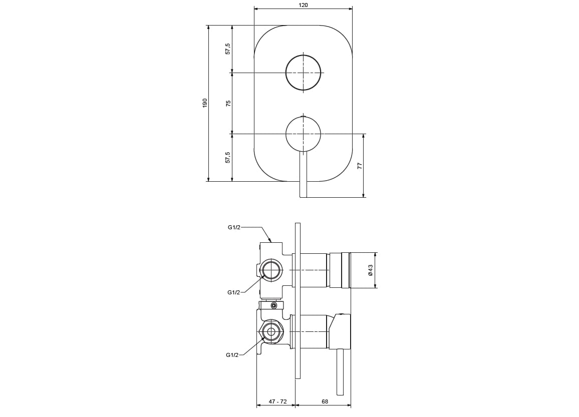 Встраиваемый однорычажный смеситель для душа с переключателем Gaia Mobili Complements ARCH-00110261 - Вид №2
