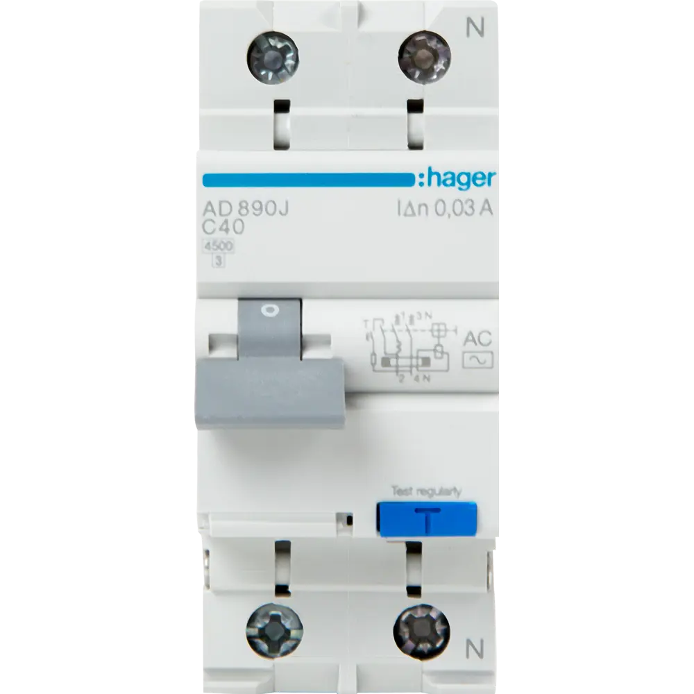 Дифференциальный автомат Hager AD890J 1P N C40 A 30 мА 4.5 кА AC STLM-2193289 - Вид №1
