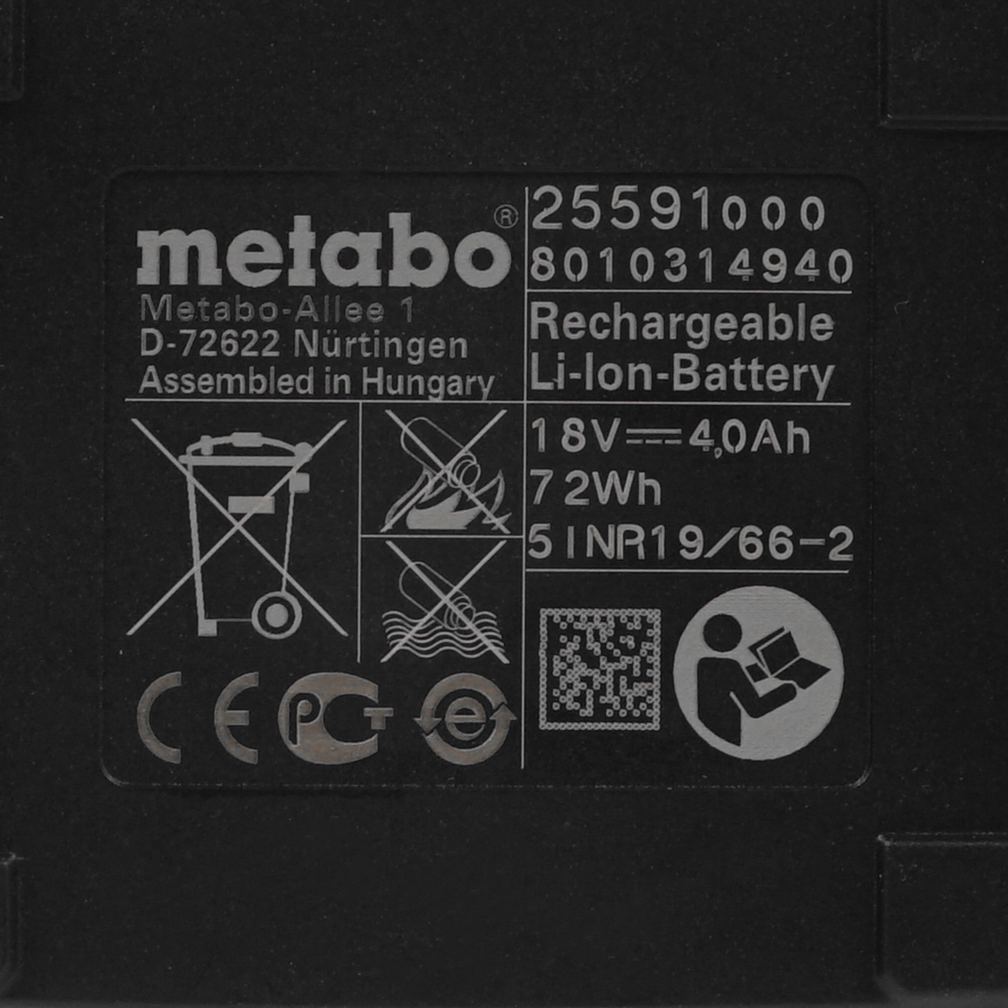 Набор аккумуляторов с зарядным устройством Metabo Basic-Set 4.0 685049000 CAS 18V 1137823 STDN-0144447 - Вид №3