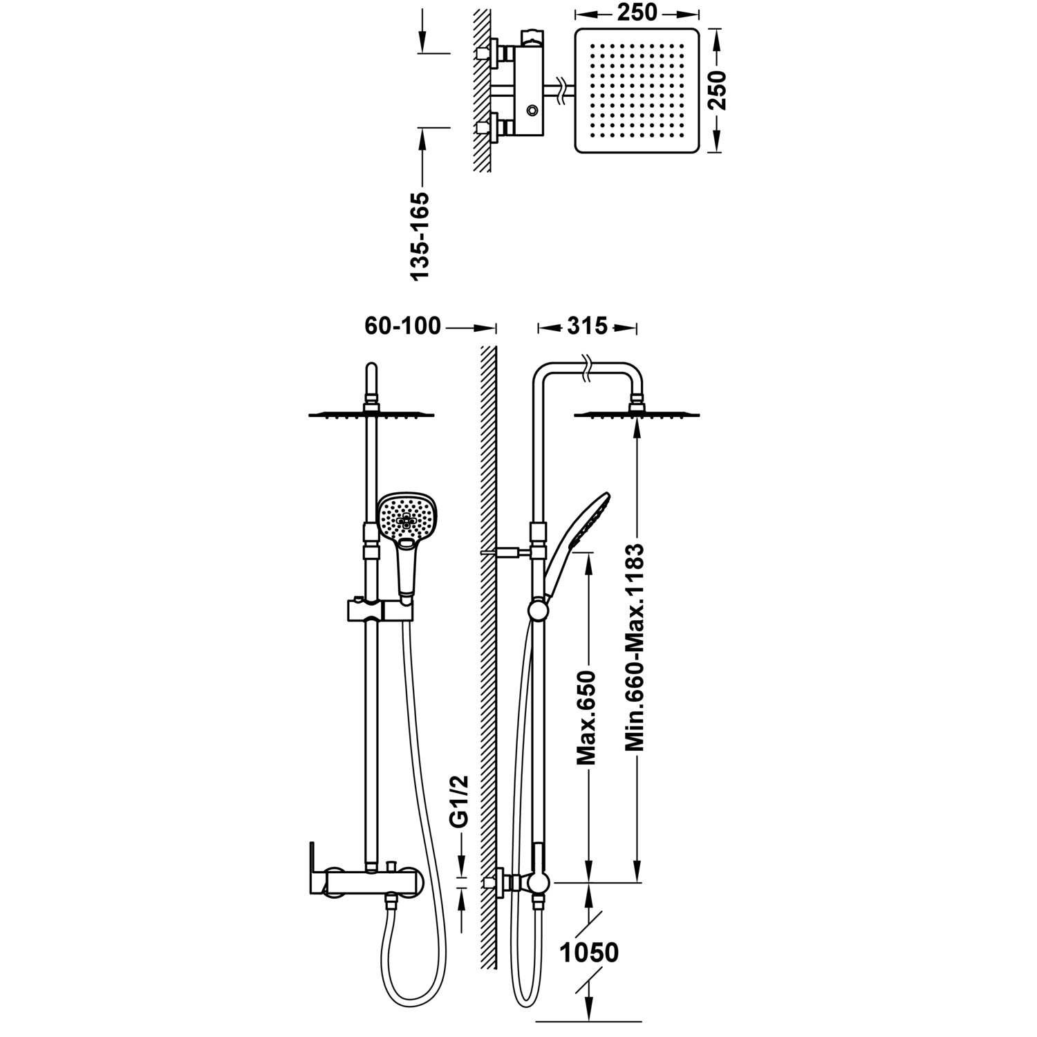 LEX-ALP 2-ходовой настенный смеситель для душа с одной ручкой в сборе-08119704 TRES - Вид №1