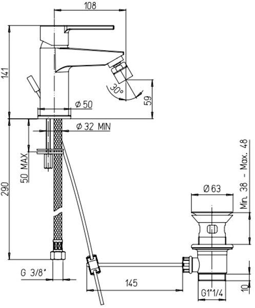 Paini Le Mans 90CR3062SKM смеситель для биде  - Вид №1
