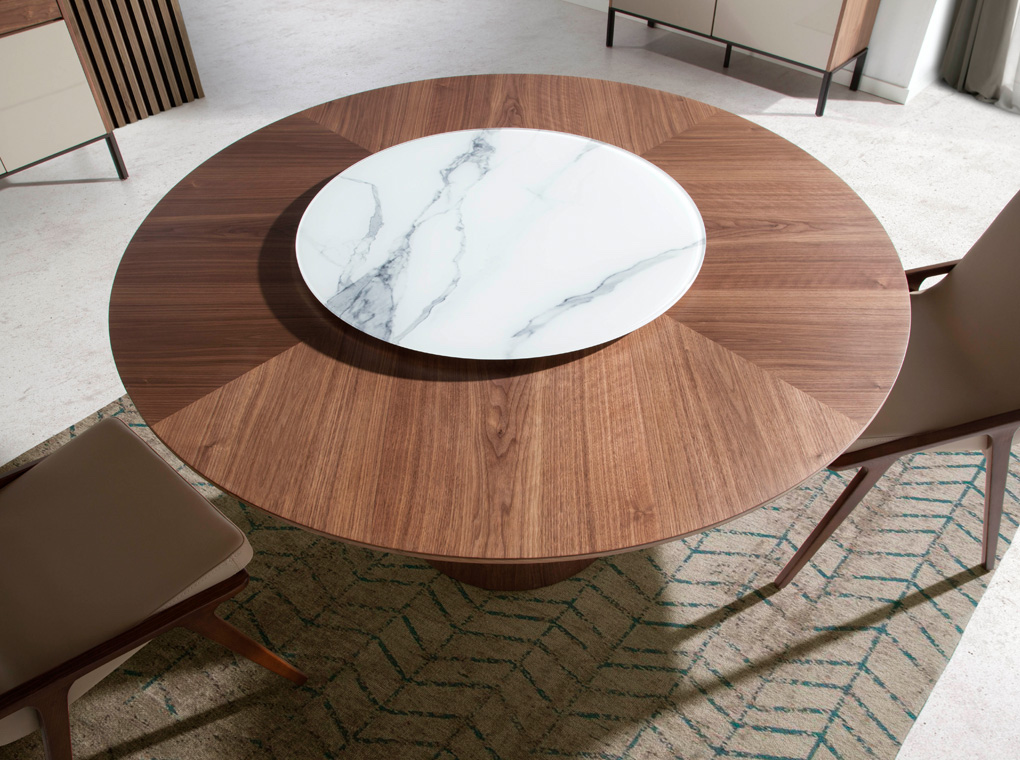 Обеденный стол круглый деревянный с мраморным Lazy Susan 135 см BRT1702-2 от Angel Cerda ANGEL CERDA  289045 Коричневый  - Вид №3