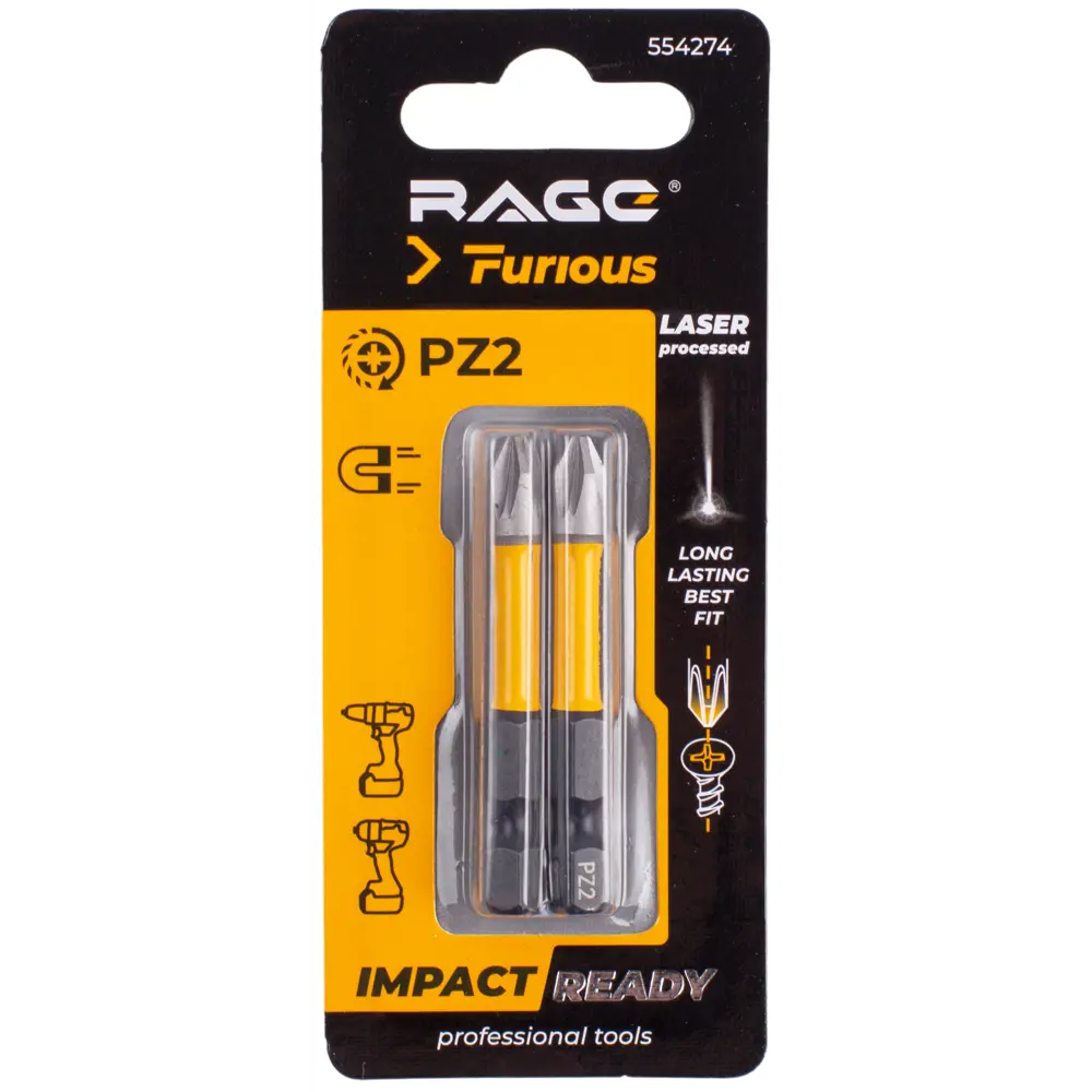 Ударная бита RAGE PZ2x50 мм для профессионального монтажа (2 шт) 89361506 STLM-1455453 - Вид №1
