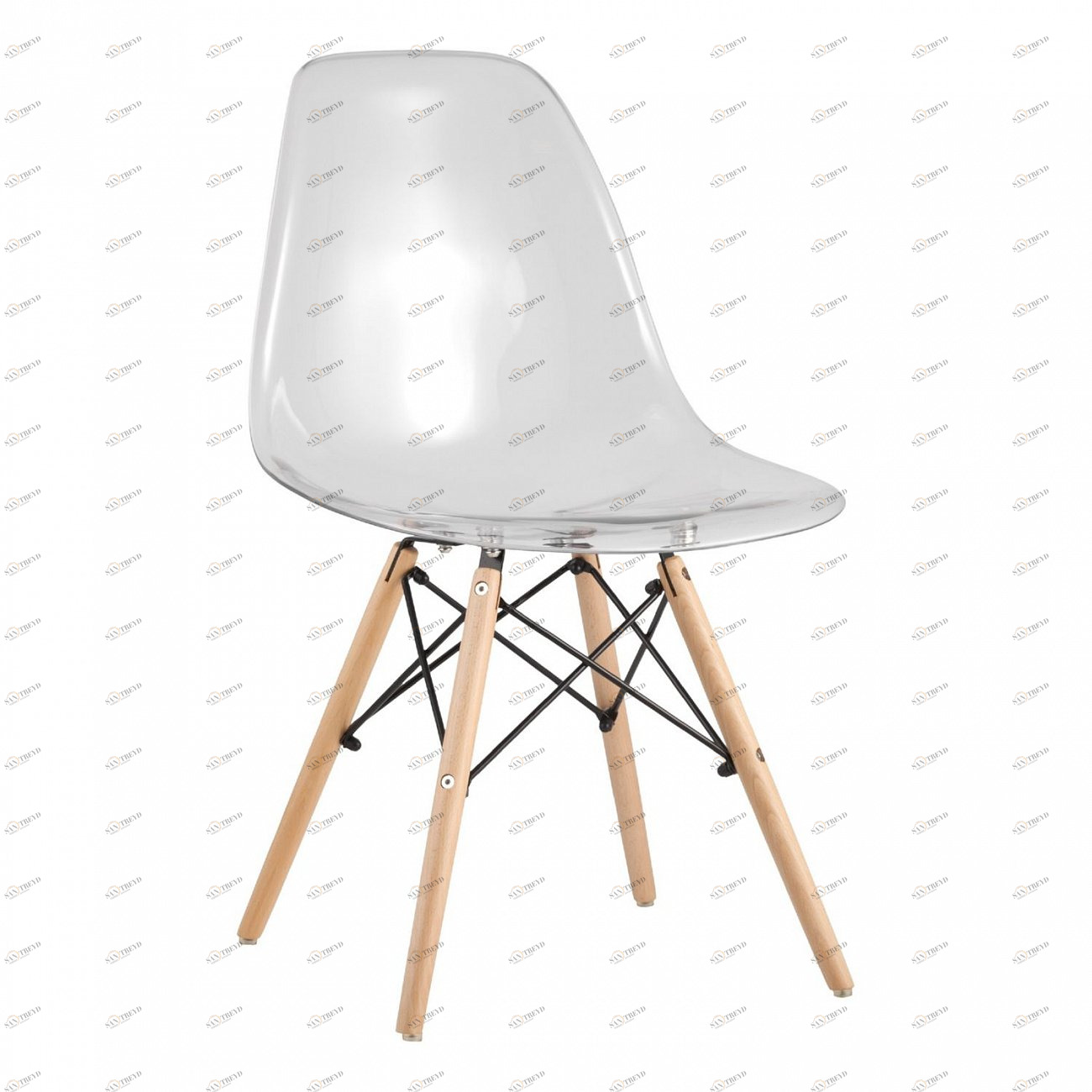 Стул со спинкой прозрачный с деревянными ножками Eames Clear EAMES ДИЗАЙНЕРСКИЕ, EAMES DSW 00-3882027 Прозрачный 