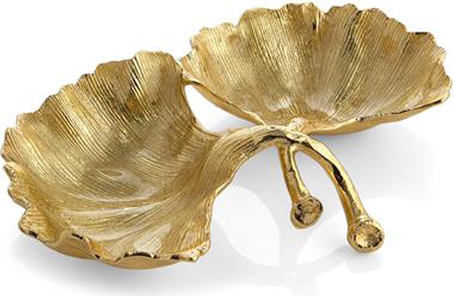 10557868 Michael Aram Менажница двухсекционная Michael Aram Листья гинко 25см, латунь Латунь 